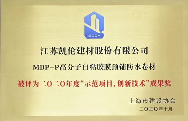 示范项目 创新技术——凯伦股份两款产品获评上海市建设协会权威奖项