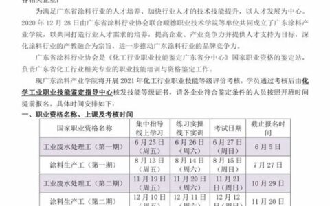 广东省涂料行业协会关于开展2021年化工行业职业技能等级评价的通知​