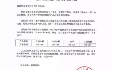 10月起，这些涂料企业开始涨价