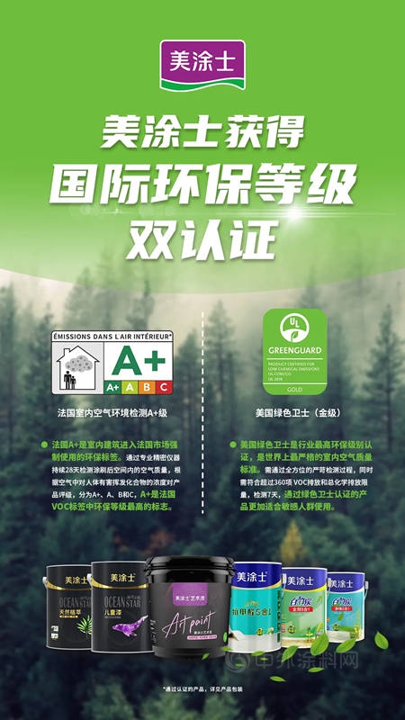 美涂士获得国际环保等级双认证！