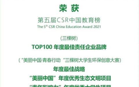 三棵树斩获2021年第五届CSR中国教育榜四大奖项