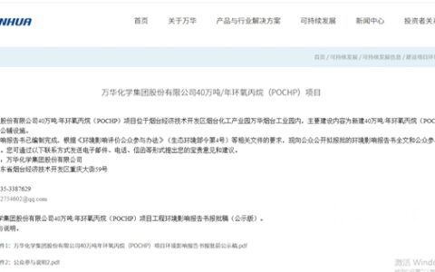 打破技术壁垒，万华化学将新建40万吨环氧丙烷项目