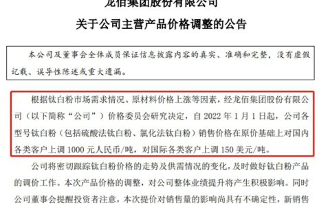 钛白粉为何成为涨价大赢家？龙佰集团、钛海科技再发调价函