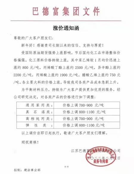 三棵树3月11日调涨！涨潮漫卷最强涂企：立邦、嘉宝莉、巴德士、华润漆、展辰、科顺、宣伟、关西……