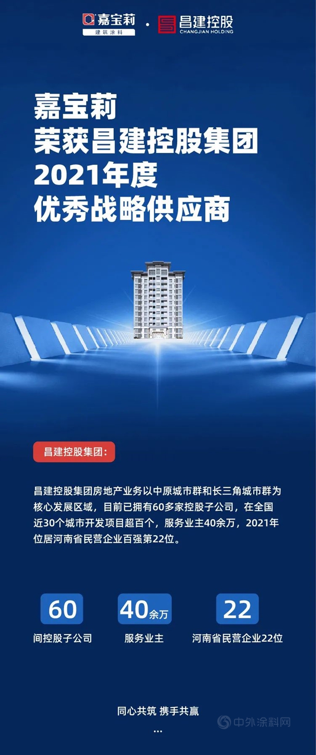 嘉宝莉获昌建集团年度优秀战略供应商
