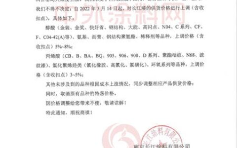 工业漆涨价函来袭！长江涂料/金陵/关西/三峡/大桥/光辉/圣工/一桥/美达承压宣涨，首次中国涂料行业利润预警发布！