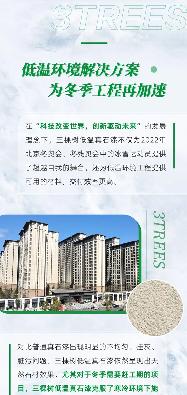 三棵树率先推出耐低温真石漆产品体系，为用户提供高寒区域冬季外墙施工解决方案