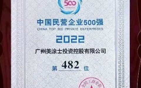 美涂士连续多年荣登中国民营企业500强、制造业500强双强榜单！