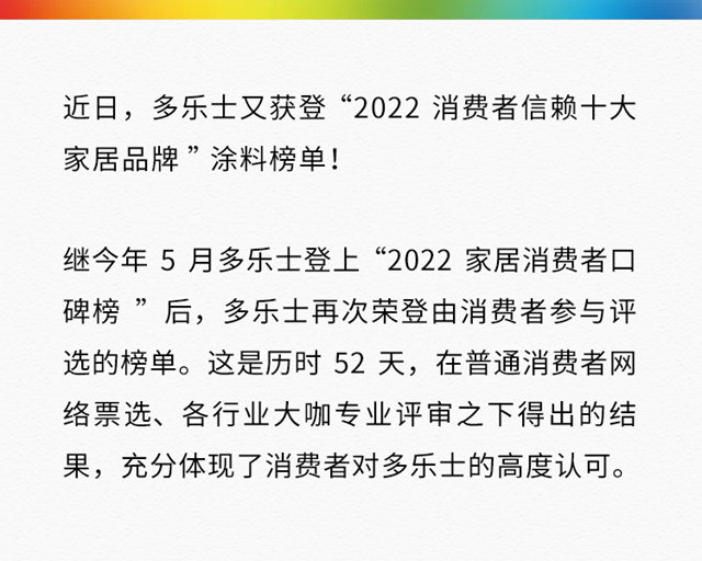 不负众望，多乐士再登「2022消费者信赖十大家居品牌」榜单