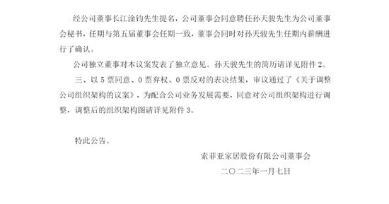 索菲亚财务总监兼董秘黄毅杰离职