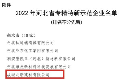故城北新获评河北省专精特新示范企业