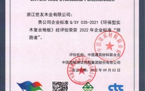 世友地板连续四年荣获企业标准“领跑者”称号
