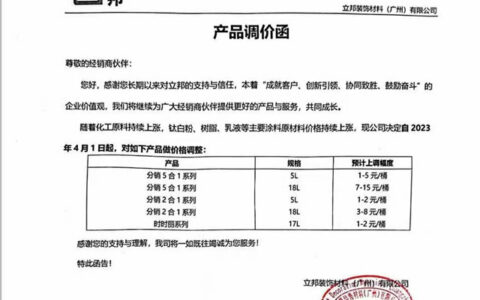 反击来了！立邦4月1日起涨价了！