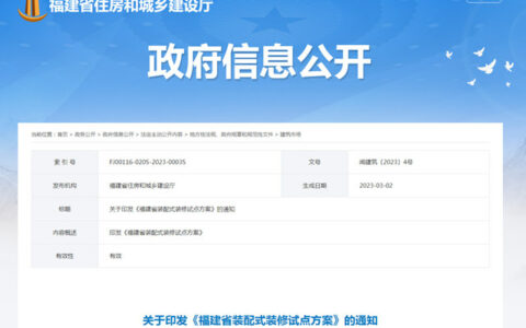 福建省住建厅印发《福建省装配式装修试点方案》