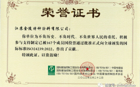 金陵涂料参与制定国际标准并荣获表彰