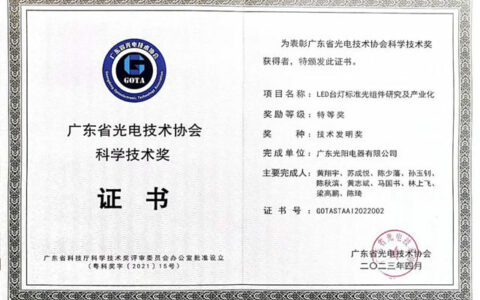 冠雅照明的科研项目获评技术发明奖的特等奖
