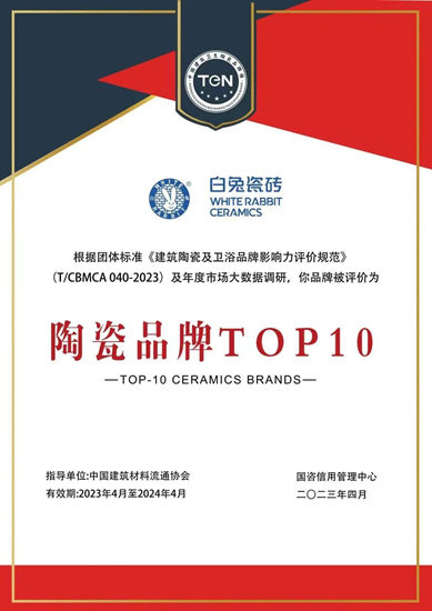 白兔瓷砖斩获“陶瓷品牌TOP10”及“工程集采优选品牌”两项大奖！
