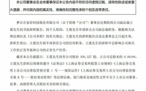 梦百合副总裁王震辞职