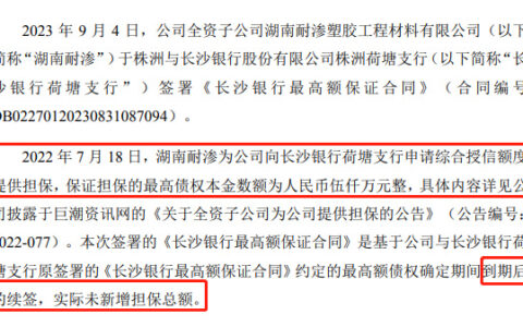 与全资子公司互为担保7.48亿，超过飞鹿年收入