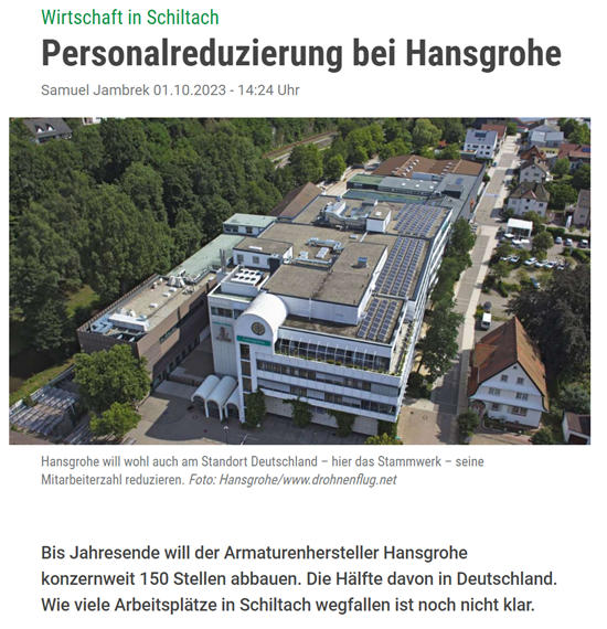 汉斯格雅计划到年底裁员150人