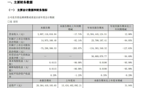 增收不增利！前三季度天原股份利润大降94.85%