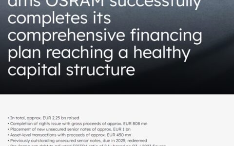 175亿！艾迈斯欧司朗成功完成融资计划