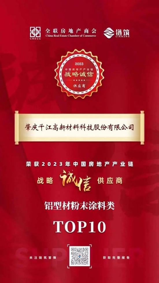 Rivers千江粉末涂料荣获“2023年中国房地产产业链战略诚信供应商”！
