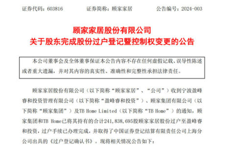 美的系盈峰睿和何剑锋正式控股顾家家居！