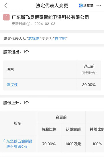 坚朗五金收购斯飞奥博泰智能卫浴剩余30%股权