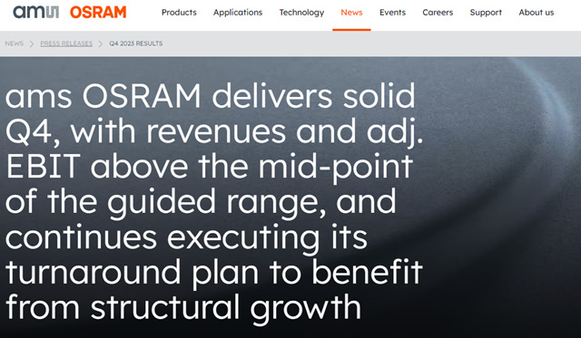 营收278.48亿元，ams OSRAM公布2023全年业绩