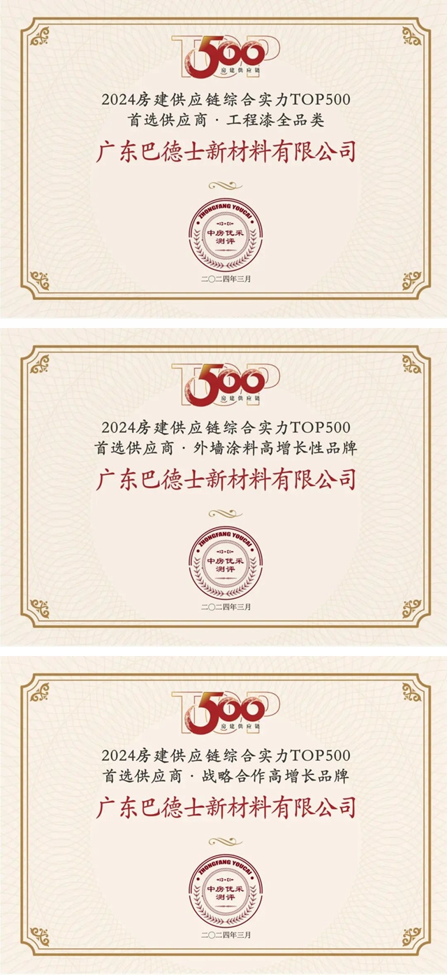 巴德士再获2024中国房地产TOP500测评成果发布会新荣誉！