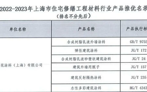 紫荆花入选上海市住宅修缮工程材料推优产品名录