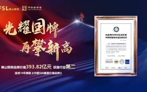 393.82亿！跃居行业第二！佛山照明连续19年荣登《中国500最具价值品牌》榜单