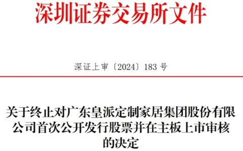皇派家居IPO上市终止