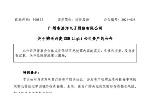 浩洋股份拟300万欧元收购丹麦照企资产