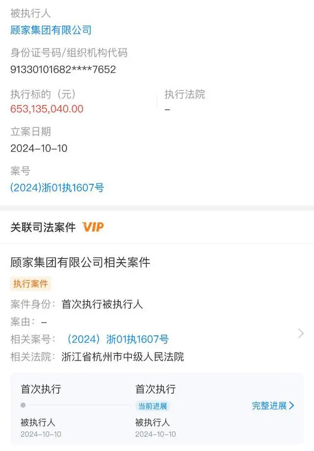 突发！顾江生及顾家集团被强制执行6.5亿！