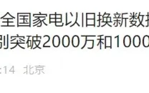 家电以旧换新最新进展：突破2000万人！