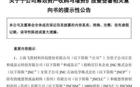 斥资3.7亿！飞凯材料“盯上”日本百年巨头资产