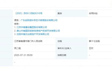 因合同纠纷，皮阿诺家居起诉中南建设及两地产公司