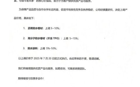 突发！三棵树工程防水最高涨15%，防水涨价潮全面冲击工程市场！