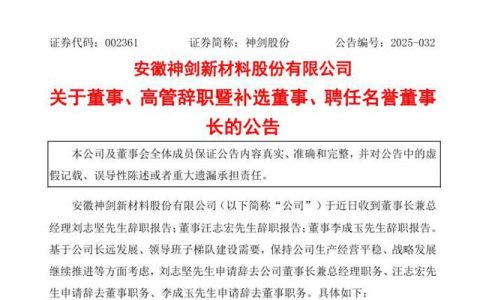 69岁创始人功成身退！神剑股份迎国资入主后首轮高管大换血