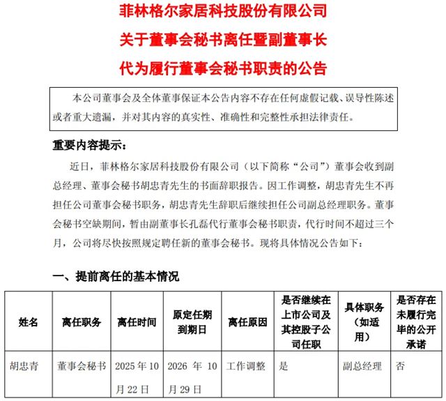 董事长离职仅一周，知名家居企业董秘、财务总监再双双离职
