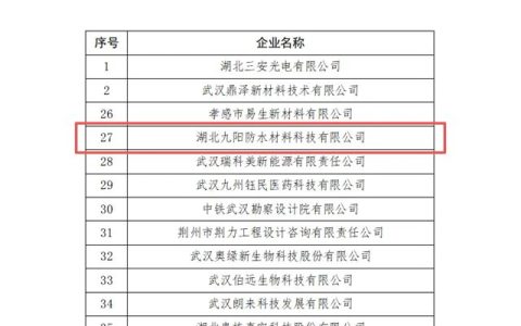 九阳防水被认定为国家级专精特新“小巨人”企业