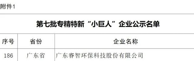 睿智环科获评国家级专精特新“小巨人”企业