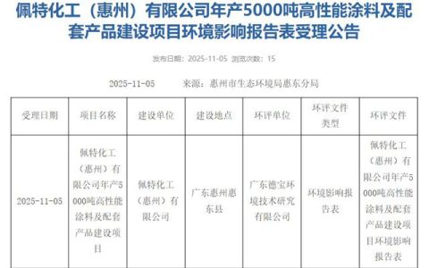 投资1.4亿！佩特化工在华高端涂料项目迎来新进展