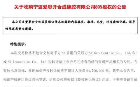 豪掷5.16亿！中国道恩“拿下”韩国SK财团核心资产，国货供应链不再受制于人