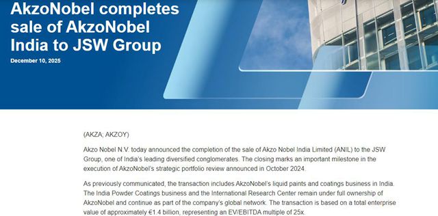 价值115亿元！阿克苏诺贝尔印度子公司卖给了“谁”？