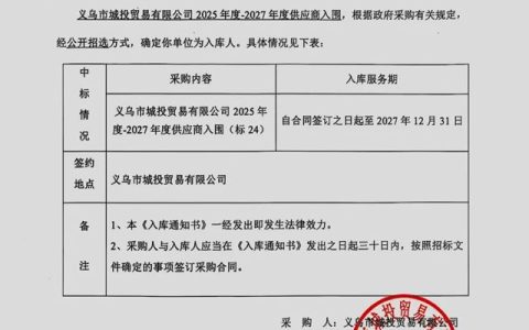 【中标】北新防水入围义乌城投贸易2025-2027年度供应商