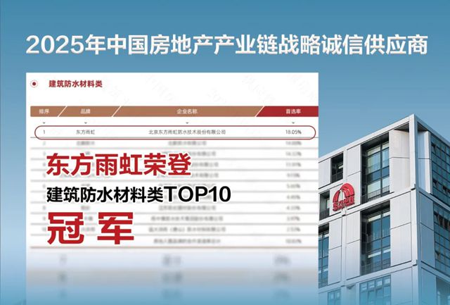 东方雨虹荣登“2025年中国房地产产业链战略诚信供应商·建筑防水材料类TOP10”榜首!