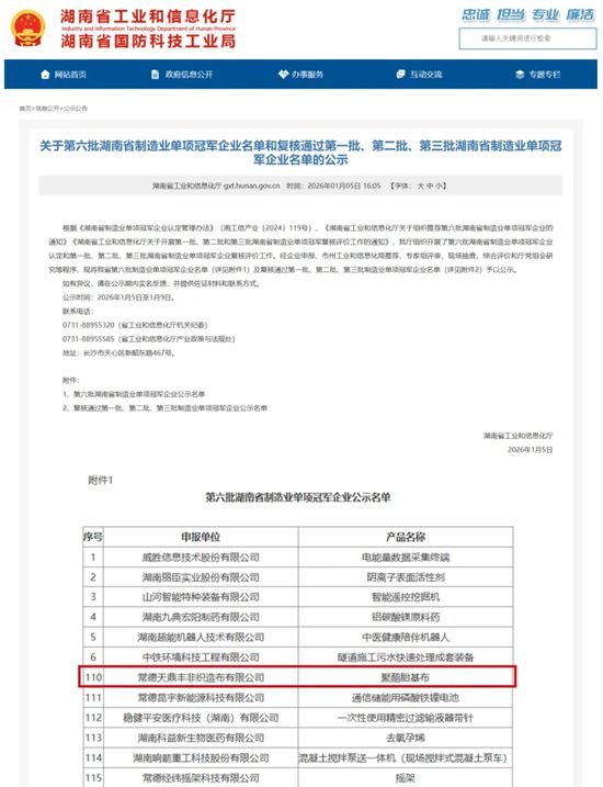 再获殊荣！天鼎丰聚酯胎基布获评“制造业单项冠军”
